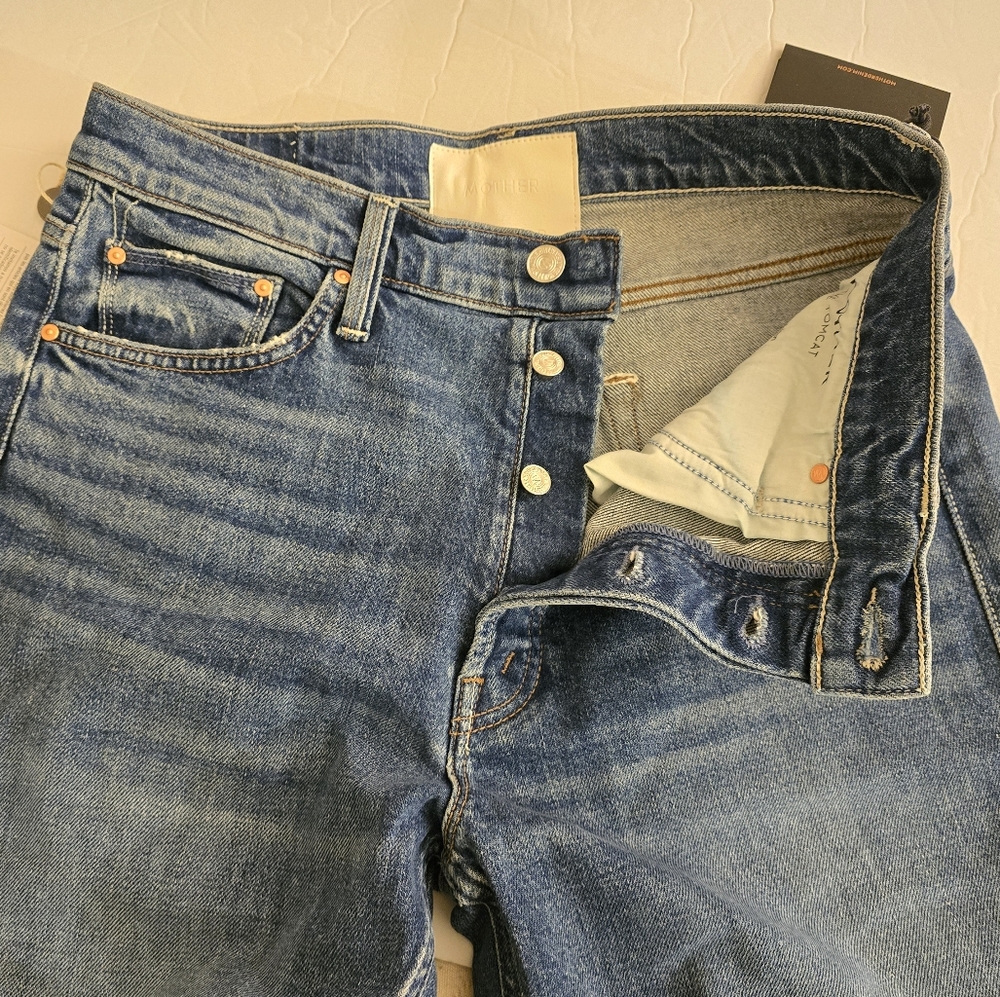 MOTHER The Tomcat Distressed Straight Leg Cropped Jeans Size 30 Mid Wash… - Picture 7 of 10